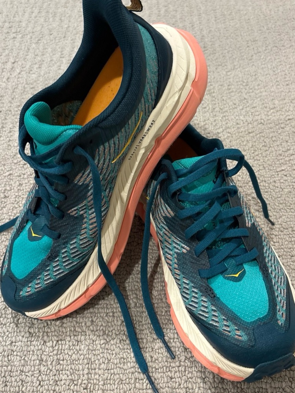 Hoka Women's Teal and Coral Running Sneakers